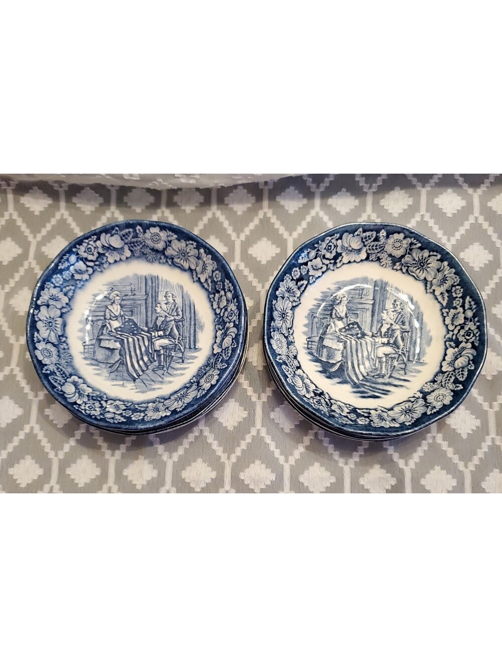 Staffordshire Betsy Ross Berry Fruit Bowls Vintage Liberty Blue